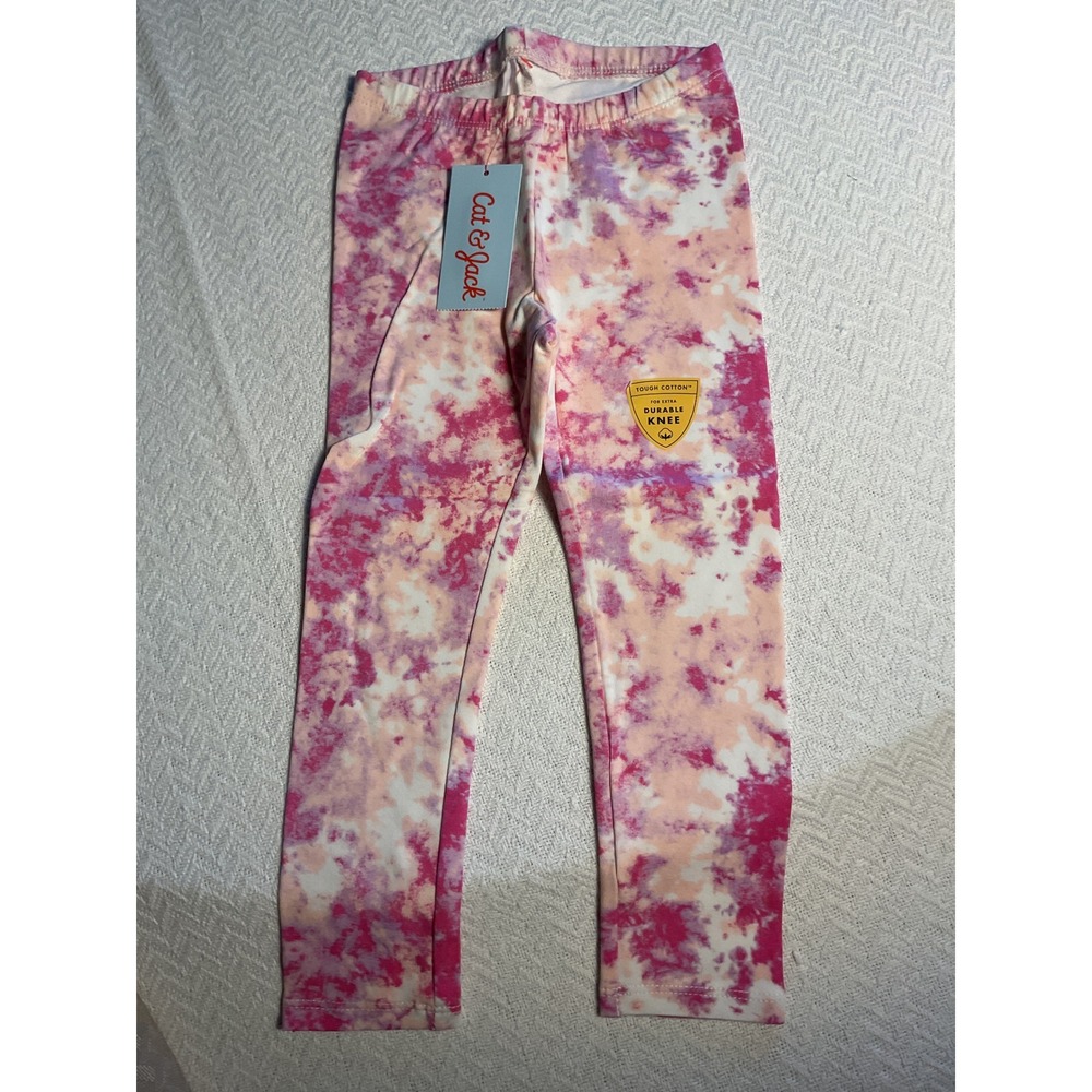 Cat & Jack Kids Girls Tie Dye Leggings Pants 3T Pink Orange White Durable Knee